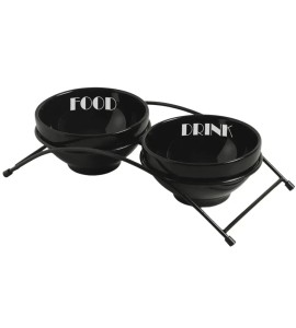 Comedouro Elevado Duplo Porcelana Preto